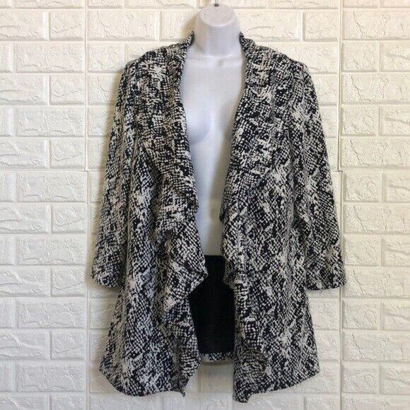Calvin Klein‎ snake print ruffle flutter coat Women’s Size 14 - Picture 2 of 6